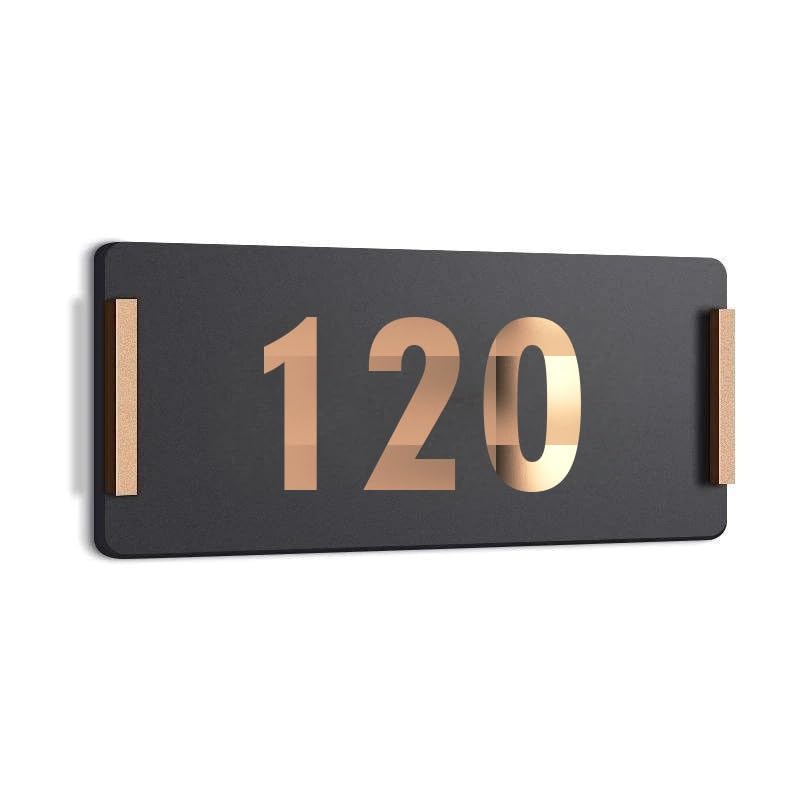 ROOM NUMBER PLATES - 120| Black acrylic board fixed mirror gold number| Easy installation type double sided tape fixed on backside