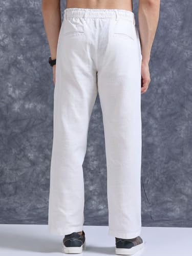 Shasmi Men's White Cotton Linen Relaxed Fit Trouser - Image 4