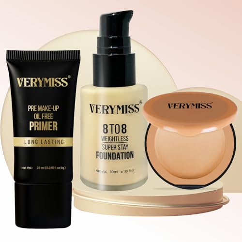 Image of Verymiss Premium Makeup Kit For Women & Girls I Primer + Foundatin + Compact Powder I Gift Set I Vegan (Pack of 3) (Combo 1)