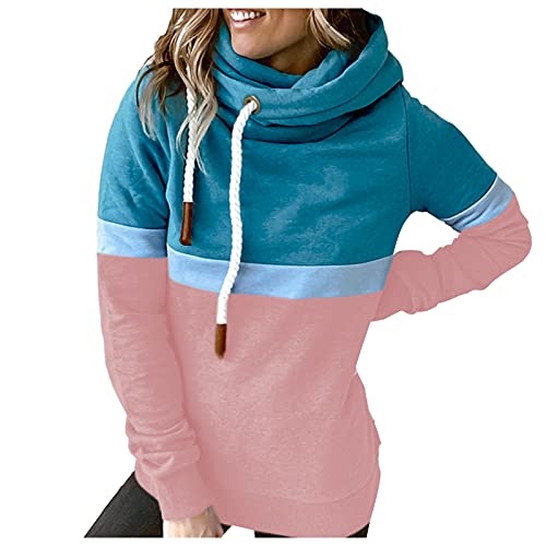 Haut De Couleur Assortie pour Femmes Pull À Capuche Mode Haut Décontracté Sweat Pull Col Roulé Haut Chemise Chemise Volant