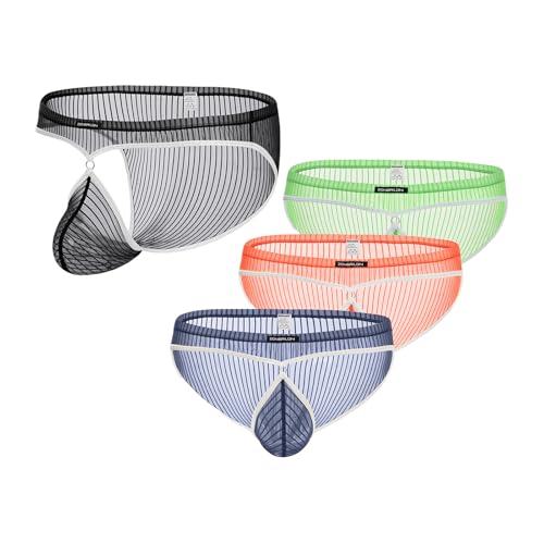 Mens Mesh Underwear Sexy See Through Briefs Sheer Cheeky Pouch Silk Breathable Pack Fishnet lingerie Stripe Panties