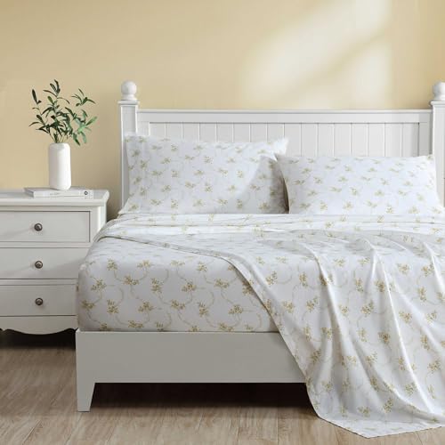 Image of Laura Ashley - King Sheet Set, Buttery-Soft Bed Sheets with a Naturally Silky Smooth Cotton Sateen Lightweight Feel - Matching Pillowcases & Fitted Sheet (Petite Rose Gold)