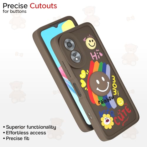 Image of Pikkme Back Cover for Oppo A38 4G / Oppo A18 4G | Soft Silicone| Cute Rainbow Smile & 3D Cartoon Flower Design | Shockproof Raised Camera Protection Bumper Case (Brown)