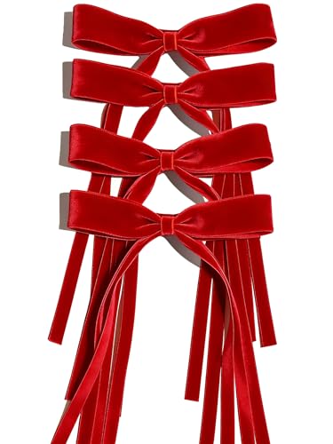 Ayesha Lazos para el cabello de terciopelo rojo, clips de cinta de terciopelo, accesorios para cabello de Navidad, clips antideslizantes sin tirar ni enganchar, para todo tipo de cabello, accesorios para mujeres y niñas