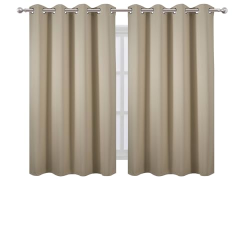 Image of LEMOMO Blackout Curtains 66 x 54 Inch Long Beige Curtains Set of 2 Panels Room Darkening Curtains for Bedroom and Living Room