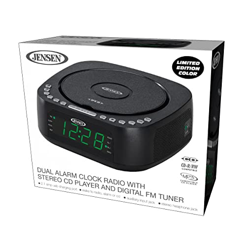 image for Jensen Modern Home Audio CD Player Tabletop Stereo Dual Alarm Clock Di