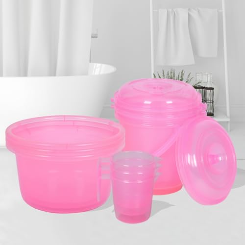 Image of Kuber Industries Set of 9 Bathroom Combo Set | Bathroom Set | 3 Piece Tub-25 L with 3 Piece Bucket-13 L & 3 Piece Mug-1100 ml Bathroom Set | Bathroom Accessories Set | Transparent Pink