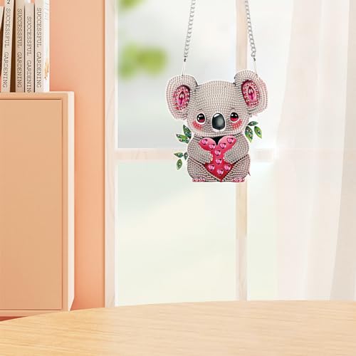 Image of DIY 5D Diamond Painting Rhinestone Acrylic Pendant Kit Love Koala Special Shape Diamond Art Crafts Wall Hanging Mosaic Art Door Window Home Decoration Ornament Valentine's Day Gifts