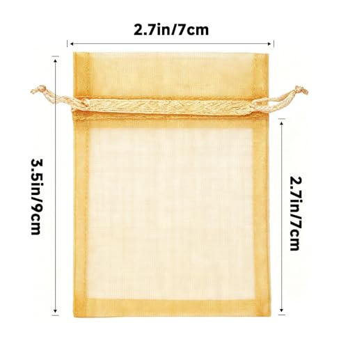 Image of Joycraft 50Pcs Organza Bags, 2.7 inchx3.5 inch Gift Favor Pouches, Gold Breathable Tulle With Drawstring, Sheer Mesh for Wedding, Jewelry, Makeup, Candy