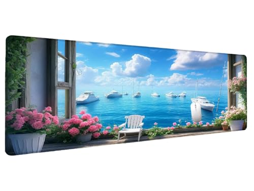 Podkładka pod mysz XXL 1200 x 600 mm krajobraz podkładka pod mysz ocean dla graczy, duża podkładka pod mysz do gier, podkładka pod mysz z przeszytymi krawędziami Wodoodporna antypoślizgowa poprawia