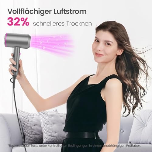 Ionen Föhn Haartrockner AC-Motor Haartrockner, Dekuri Schnelltrocknender Hair Dryer, Fön mit 3 Temperaturstufen, 2 Gebläsestufen, 3 Stylingdüsen & Diffusor (Grau) 3