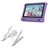 BoxWave Stand and Mount Compatible with Amazon Fire 10 Kids Edition (9th Gen 2019) - QuickSwitch Stand with Cooling Fan, Portable, Multi Angle Viewing Ventilator - Metallic Silver