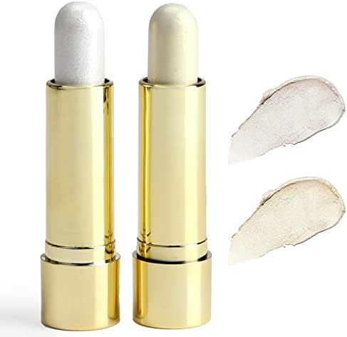2 Pack Highlight and Glow Stick, Highlighter Makeup Contour Sticks Bronzer Facial Glitter Illuminator Cream Foundation Pen, Face Brightens Shades Pencil Shaping Trimming Tool Waterproof Long-lasting