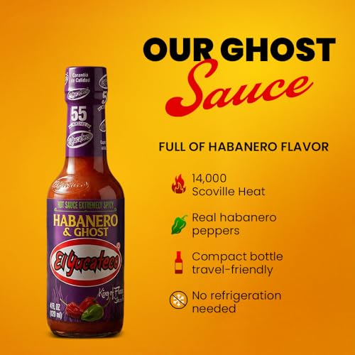 Image of El Yucateco Habanero & Ghost Hot Sauce, Extremely Spicy, Authentic Mexican Chili Sauce, 4 fl oz (Pack of 2)