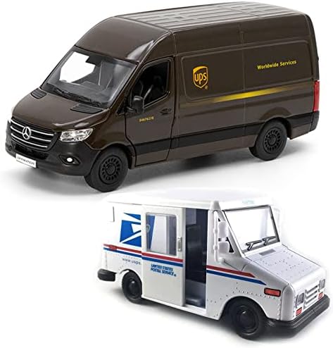 Kinsmart Kid Ups Mercedes-Benz Sprinter + United States Postal Mail Truck Grumman Llv 5 Inch Die Cast Metal Model Toys Setof2, Multicolor
