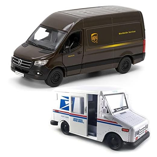 UPS Mercedes-Benz Sprinter + United States Postal Mail Truck Grumman LLV 5 Inch Die Cast Metal Model Toys SetOf2