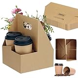 Zatozkar 4 Cup Drink Coffee Carrier with Handle, 30Pcs Paper Cup Holders Drink Holders Cardboard Disposable Beverage Tray Foldable Kraft to Go 12oz-32oz for Food Delivery Takeout Hot Cold Drinks