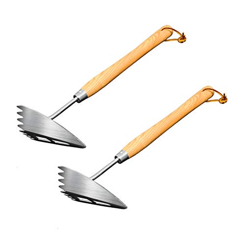 TYI 2Pcs Premium Handheld Triangle Hoe, with Stainless Steel Blade Wood Handle, Used for Weeding, Loosening, and Removing Dead Leaves