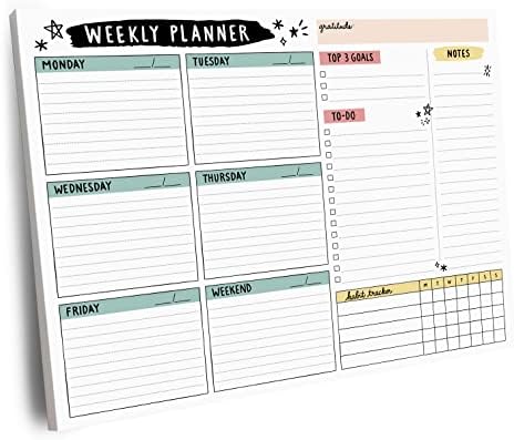 Weekly Planner Notepad - 52 Tear-Off Sheets, 8.5 x 11” Notepad Goal Tracker Organizer with Space for Daily Schedule, To Do List, Notes, and Habit Tracker