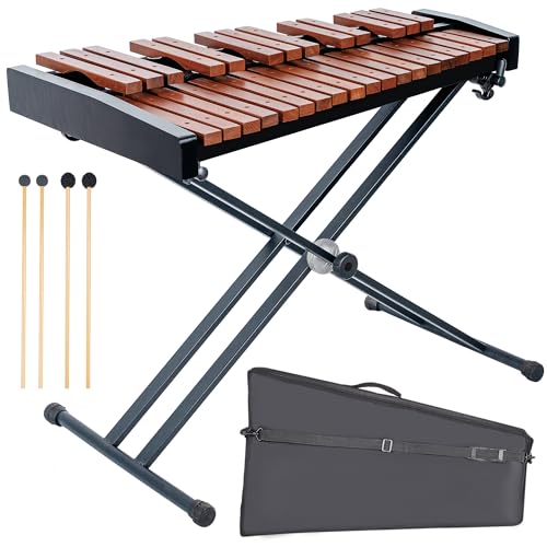 32-Key Wooden Xylophone& Marimba Set with Adjustable Stand | Professional Glockenspiel Percussion Instrument Kit | Includes 2 Pairs of Mallets & Bag