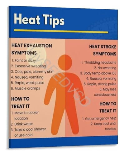 MDBJTCYZN Heat Exhaustion Vs Stroke Symptoms Identification Poster Educational Infographic Canvas Wall-Art Print(Framed,12x18inc