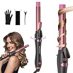 Extra-Long Barrel Rotating Curling Iron with Short Clamp, Automatic Curling Iron 1 Inch Creates Loose Curls – for Medium and Long Hair, High Heat 410°F, Instant Heat up, Double Ceramic, Dual Voltage