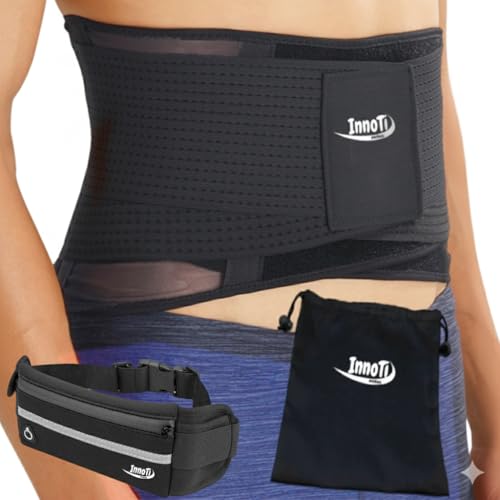 InnoTi Ceinture Lombaire Respirante pour Homme et Femme - Ceinture Dorsale de Soutien Lors D'activités Sportives, de Gym et au Travail - Légère et Respirante - Compression à Double Réglage
