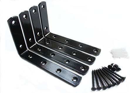 MHMYDZ 4 Pcs Black Steel Heavy Duty"L" Corner Brace Joint Angle Bracket Shelf Bracket Wall Hanging with Screws 125mmX75mm/5 InchX3 Inch Decorative Corner Brackets Joint Angle Bracket
