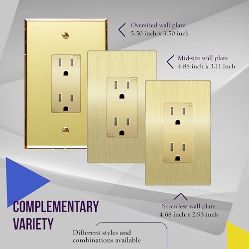 Image of ENERLITES Elite Series Decorator Receptacle Outlet Child Safe Tamper-Resistant, Gloss Finish, Self-Grounding, Residential Grade, 15A 125V, 61501-TR-GDWBP5P, Brushed Gold (5 Pack)