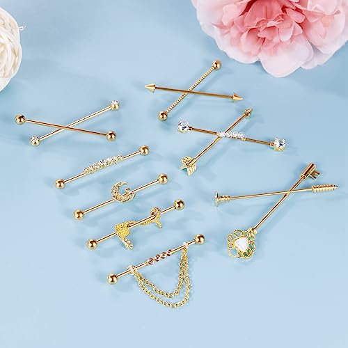 12Pcs 14G Stainless Steel Industrial Barbell Earrings for Women Men Cartilage Helix Piercing Jewelry Industrial Piercing Bar 38MM4