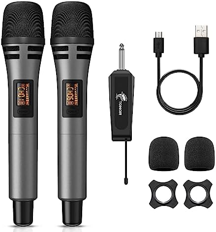 Mikrofon bezprzewodowy, bezprzewodowy system mikrofonu TONOR UHF metalowego bezprzewodowego z odbiornikiem, do karaoke, śpiewu, imprezy, wesela, DJ, mowy, 200ft(TW320)