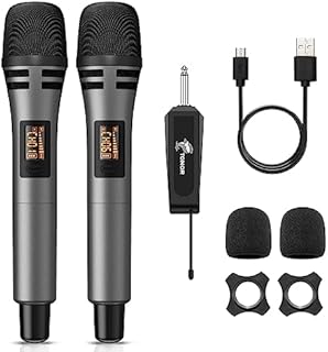 Mikrofon bezprzewodowy, bezprzewodowy system mikrofonu TONOR UHF metalowego bezprzewodowego z odbiornikiem, do karaoke, śpiewu, imprezy, wesela, DJ, mowy, 200ft(TW320)