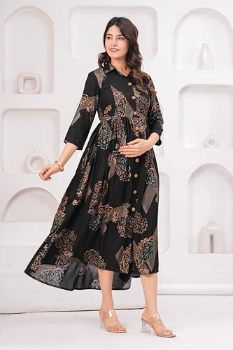 Image of Dhruvi Women's Rayon Anarkali Maternity Dress & Feeding Kurti with Zippers