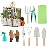Gardening Tools Set, 10 Pieces Garden Hand Tool Gift Kit,Garden Tool Kit with Outdoor Hand Tools,Stainless Steel Hand Tools Gift Kit with Heavy Duty Tool Bag, Gardening Gifts for Women & Men (Red)