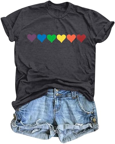 Gay Pride Shirts Women Rainbow Graphic Tee Love Wins T Shirt LGBT Equality Shirts Casual Summer Short Sleeve Tops (Grey, Medium)