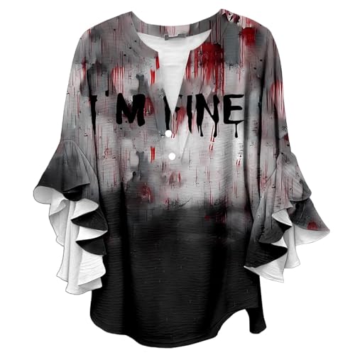Haut élégant femme imprimé sanglant col en V Halloween ample