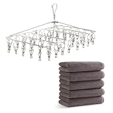 【タオルセット】アイリスオーヤマ ステンレスピンチハンガー 42ピンチ 洗濯ハンガー オールステンレス サビにくい 室内外両用 落ちにくい 回転式 PIH-42SH×アイリスプラザ フェイスタオル 5枚セット 【ボリューム吸収】 チャコール 綿100% 34×80 タオル