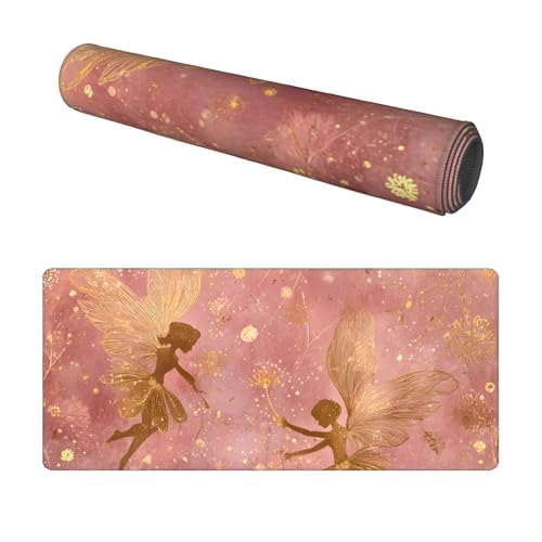 Image of Fairy Butterfly Flower Extended Gaming Mouse Pad, with Stitched Edges Large Mouse Pad Desk Protector, Rubber Base Mousepad Keyboard Mouses Mat for Work Game Office Home- 32 inch X 12 inch Inch,E166
