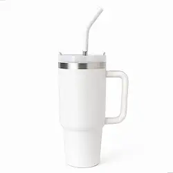 Copo Térmico de Inox 1200ml com Alça Tampa e Canudo Parede Dupla Isolada a Vácuo Ideal para Academia, Escritório e Viagens Design Moderno Premium (BRANCO)