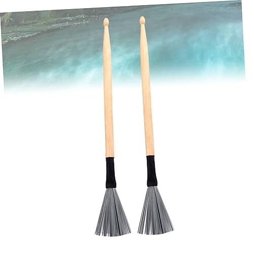 ERINGOGO 2 piezas de baquetas de madera de 294 mm y cepillos de alambre de acero para batería, accesorios esenciales para principiantes en jazz miniatura 6