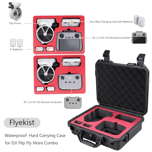 Flyekist Flip Case,Waterproof Hard Travel Carrying Case for DJI Flip Fly More Combo,Support 7 Batteries,RC 2/RC-N3 Remote Control,Charging Hub,FLip Drone and Other Accessories