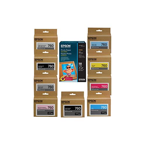 Epson T760 Ultrachrome HD Ink Cartridge Complete Set SureColor P600 Inkjet Printer, 25.9ml Capacity, INKS Consists of HD Photo Black, HD Cyan, HD Vivid Magenta, HD Yellow , HD Light Cyan, HD Vivid Light Magenta, HD Lighy Black, HD Matte Black, Light-Light Black, Epson Glossy Paper, 4x6