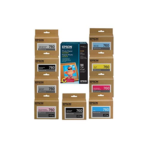 Epson T760 Ultrachrome HD Ink Cartridge Complete Set SureColor P600 Inkjet Printer, 25.9ml Capacity, INKS Consists of HD Photo Black, HD Cyan, HD Vivid Magenta, HD Yellow , HD Light Cyan, HD Vivid Light Magenta, HD Lighy Black, HD Matte Black, Light-Light Black, Epson Glossy Paper, 4x6", Micro Perforated