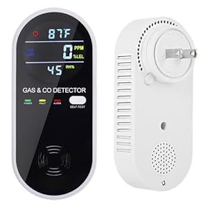 4-in-1 Combination Gas & Carbon Monoxide Detector,Dual Sensor Natural Gas Leak Detector & Carbon Monoxide Detectors Plug in (Temperature & Humidity) for Home,RV,Apartment