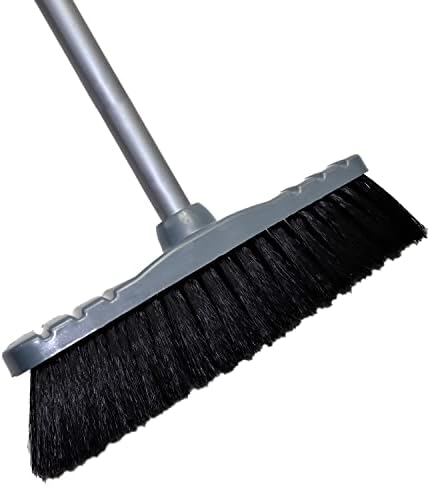 Cotarba Indoor Broom Soft Bristle Sweeping Brush Kitchen Broom for Laminate Wooden Vinyl Floor Lightweight Sweeper With Handle Soft Bristles Threaded End 30cm Wide 5.5 cm Bristles Grey