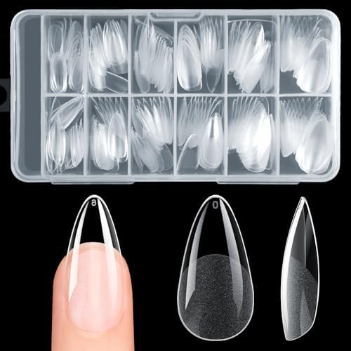 Krofaue 240PCS Almond Nail Tips, Half Matte Soft Gel, 12 Sizes
