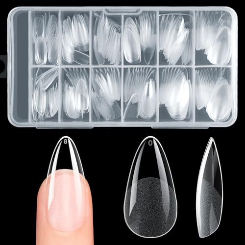 krofaue 240Pcs Almond Nail Tips - Professional Soft Gel Press on Nails with Half Matte 12 Sizes