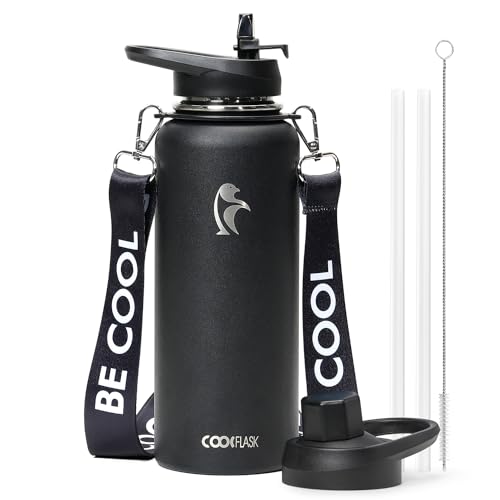 Image of Coolflask 40 oz Water Bottle Insulated Stainless Steel with Strap