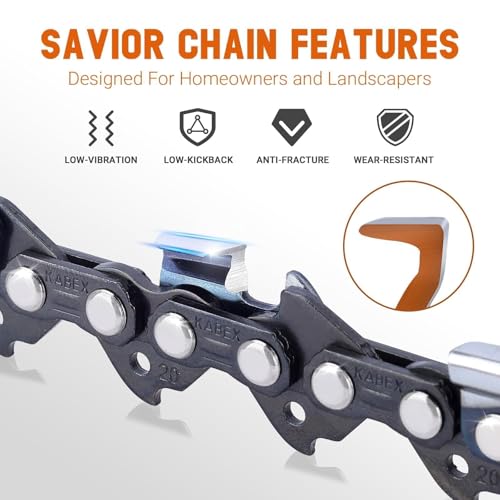 Savior 20 Inch Chainsaw Chain 3/8" Pitch .050" Gauge 72 Drive Links for Husqvarna 455 55 555 Rancher Chain Replace Stihl MS391 MS311 33RS-72 33RS3-72 3624 005 0072 20" Chainsaw Chain- E72 (3 Chains) - Thumbnail 3