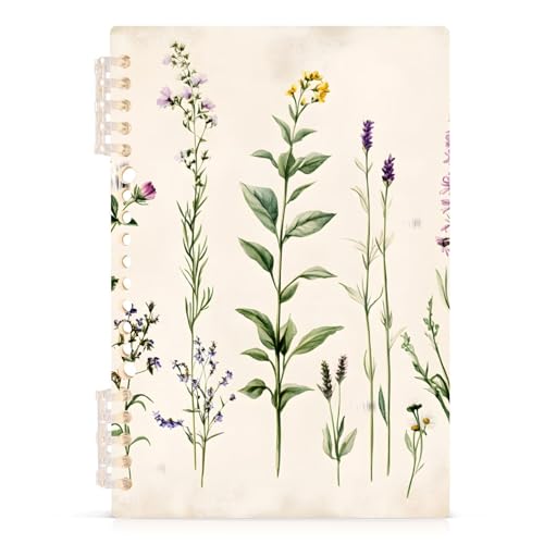 Mnsruu Vintage Flower Herbs Spiral Notebook Journals 1 Pack, Hardcover Lined Journal for Women, A5 College Ruled Notebooks for Journaling Writing Work Office School 5.7x8.3 Inch